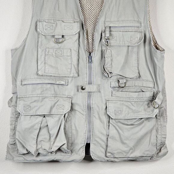 Cabelas Safari Vest Mens Large Beige Multi Pocket Fishing Hunting - Picture 2 of 16